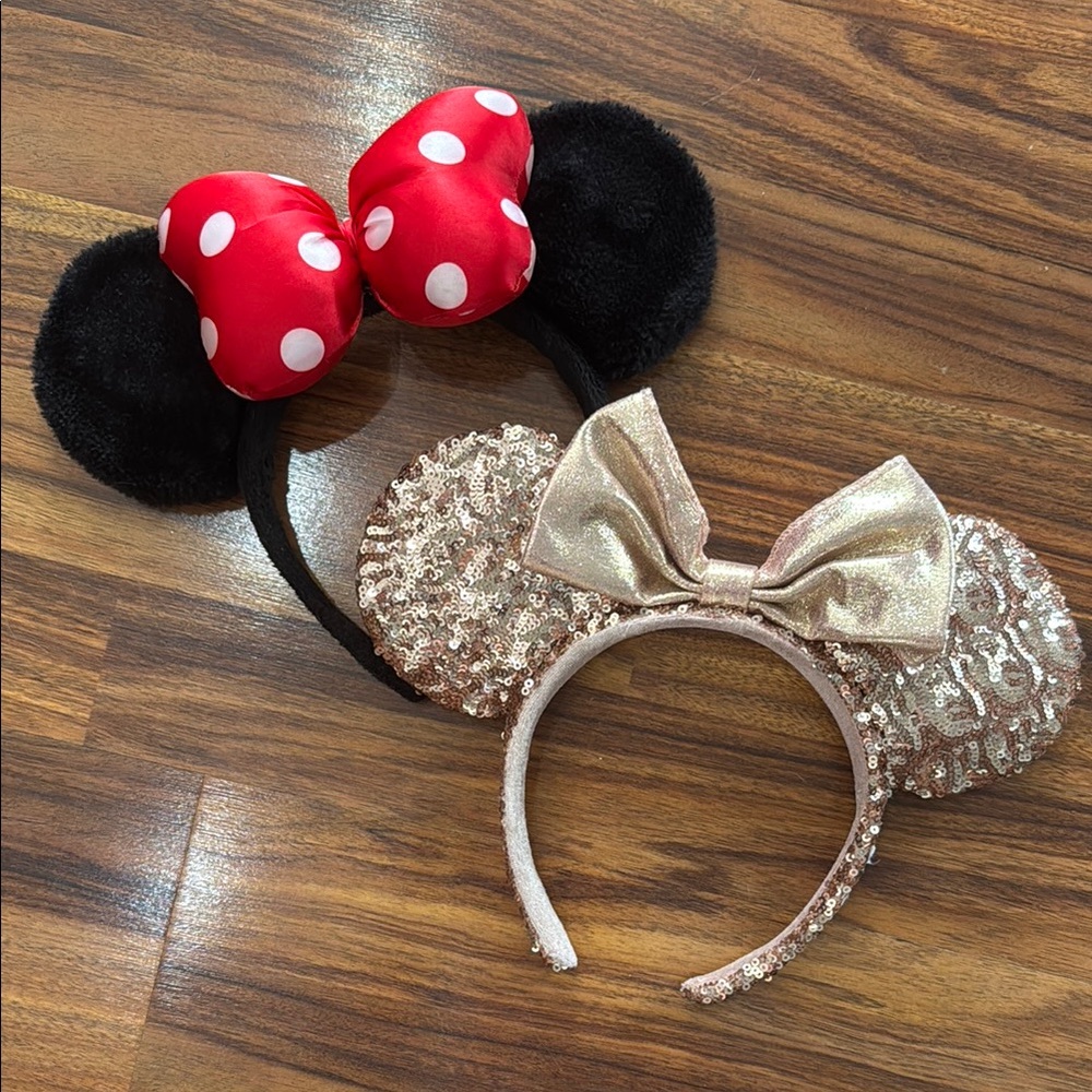 Disney Minnie Mouse Headbands - Red Polka Dot and Rose Gold Sequin